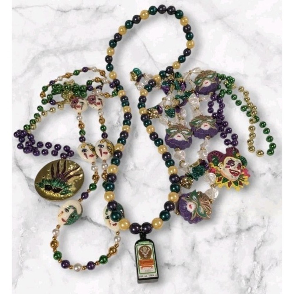 Mardi Gras Beads Necklaces Jagermeister Clown Jesters Masks Beaded New Orleans 5